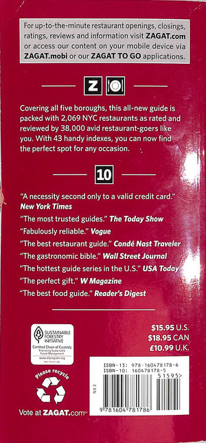 "Zagat New York City Restaurants" 2010 Guide