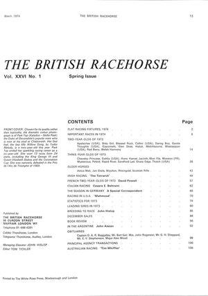 The British Racehorse: Spring Issue 1974