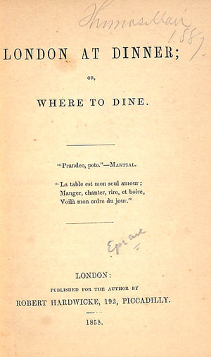 "London At Dinner; Or, Where To Dine" 1858