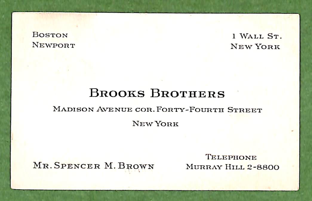 Brooks Brothers Salesman's Calling Card