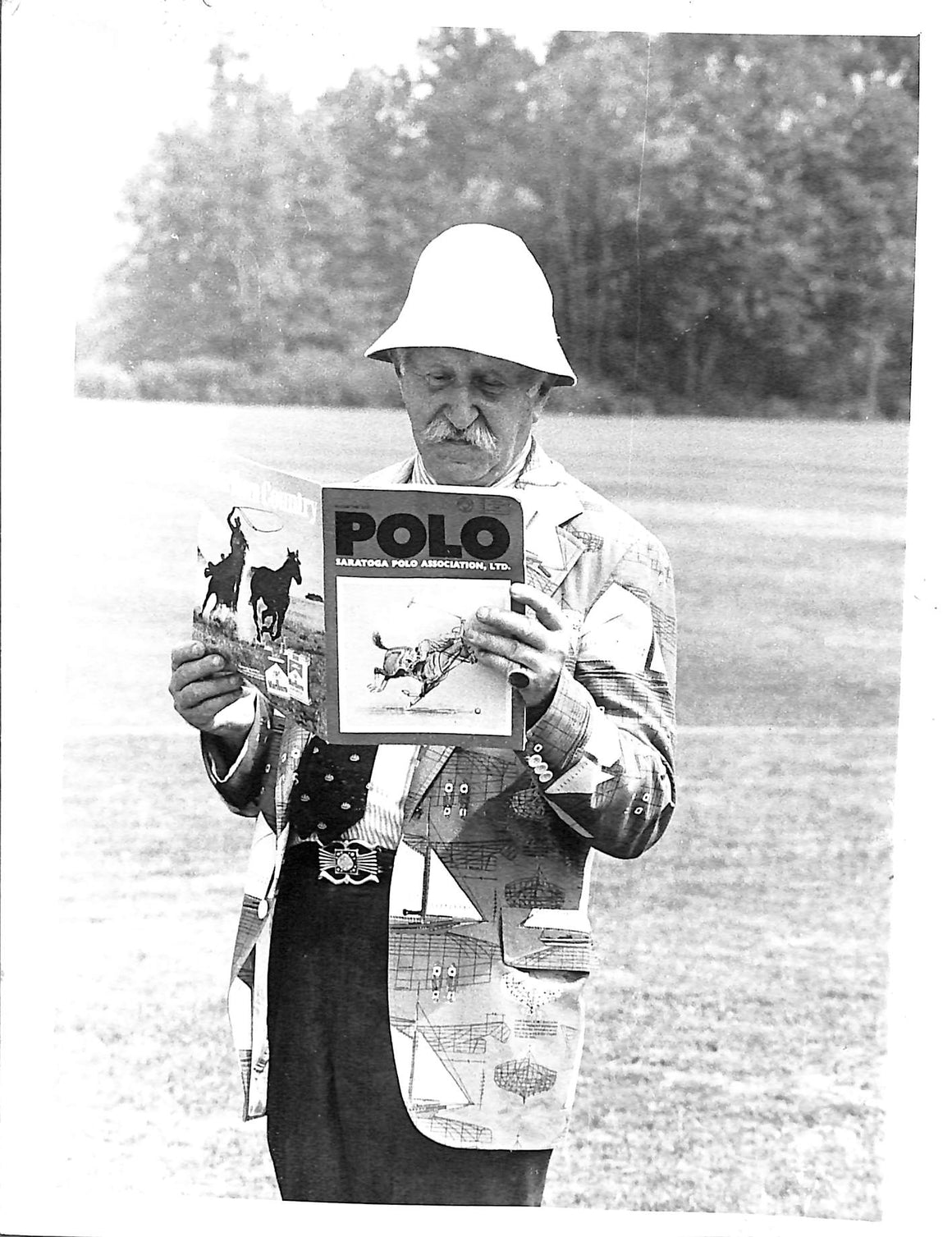 "The Official Preppy Heywood Hale Broun at Saratoga Polo Match" c1980 B&W Photo