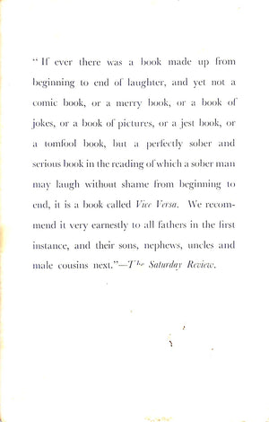 "Vice Versa: Or A Lesson To Fathers" ANSTEY, F.