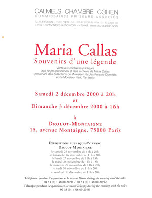 "Maria Callas: Souvenirs d'une Legende (2-3 Decembre 2000)" Calmels Chambre Cohen (SOLD)