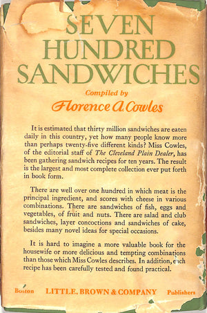 "Seven Hundred Sandwiches" 1929 COWLES, Florence A. [compiled by]