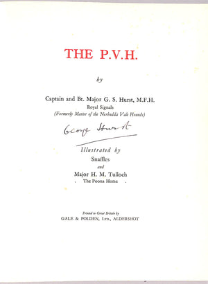 "The P.V.H." 1934 Captain and Bt. Major HURST, G.S., M.F.H. Royal Signals (SIGNED)