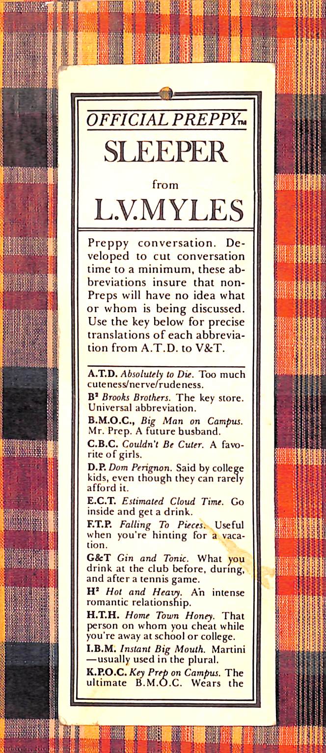 "The Official Preppy c1980 Bookmark"