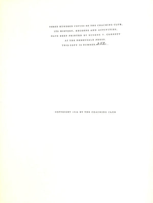 "The Coaching Club. Its History, Records And Activities" 1935 RIVES, Reginald W.