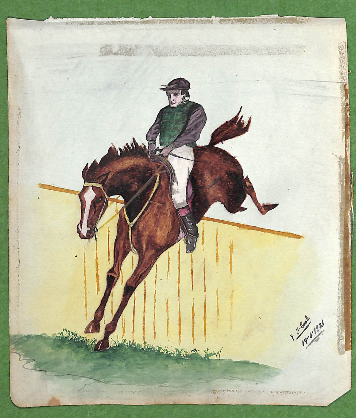 "Steeplechase Jockey Clearing Fence" 1921 Watercolor