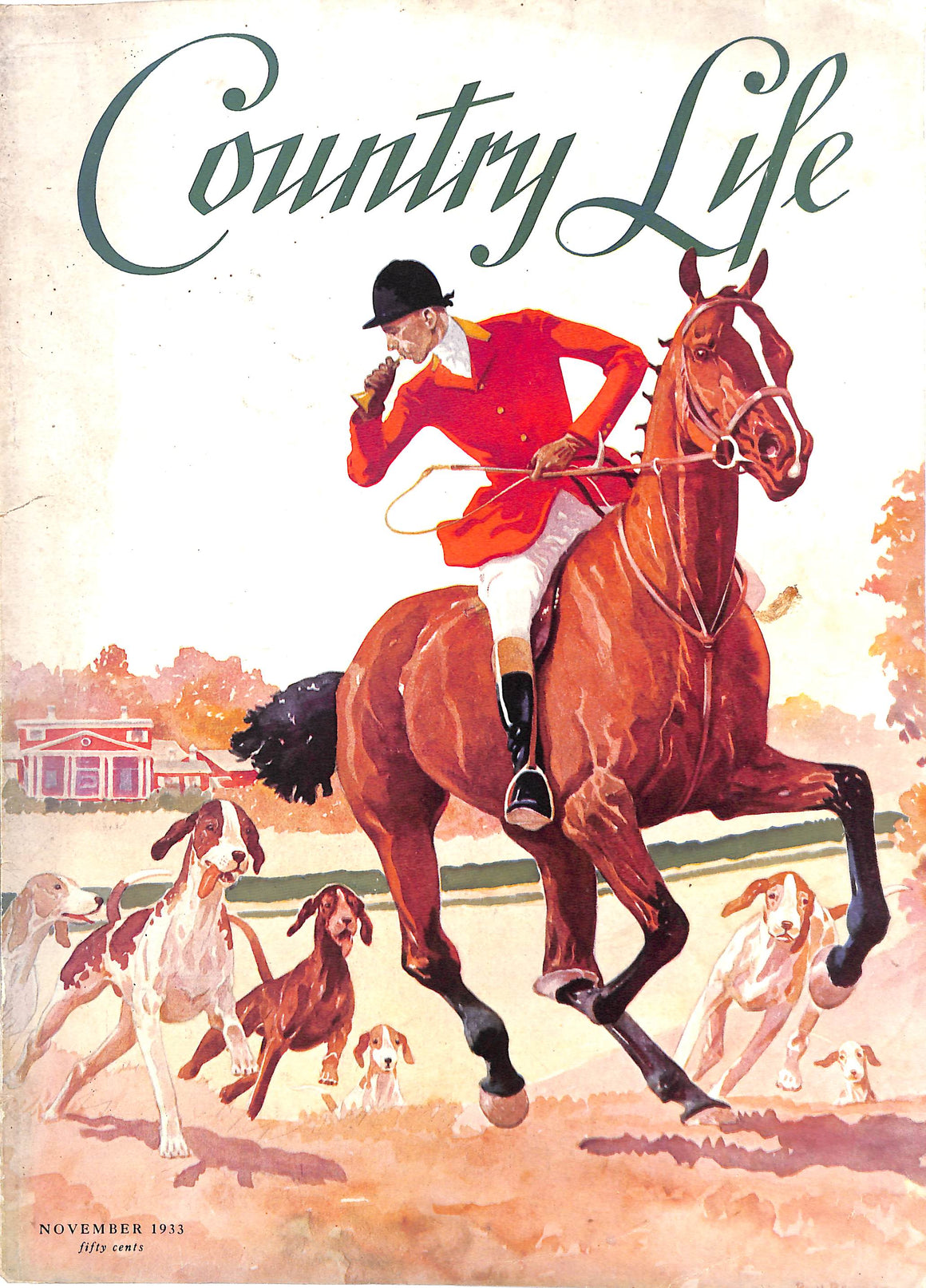 Country Life November 1933 Cover w/ Paul Brown Fox-Hunt Scene Artwork