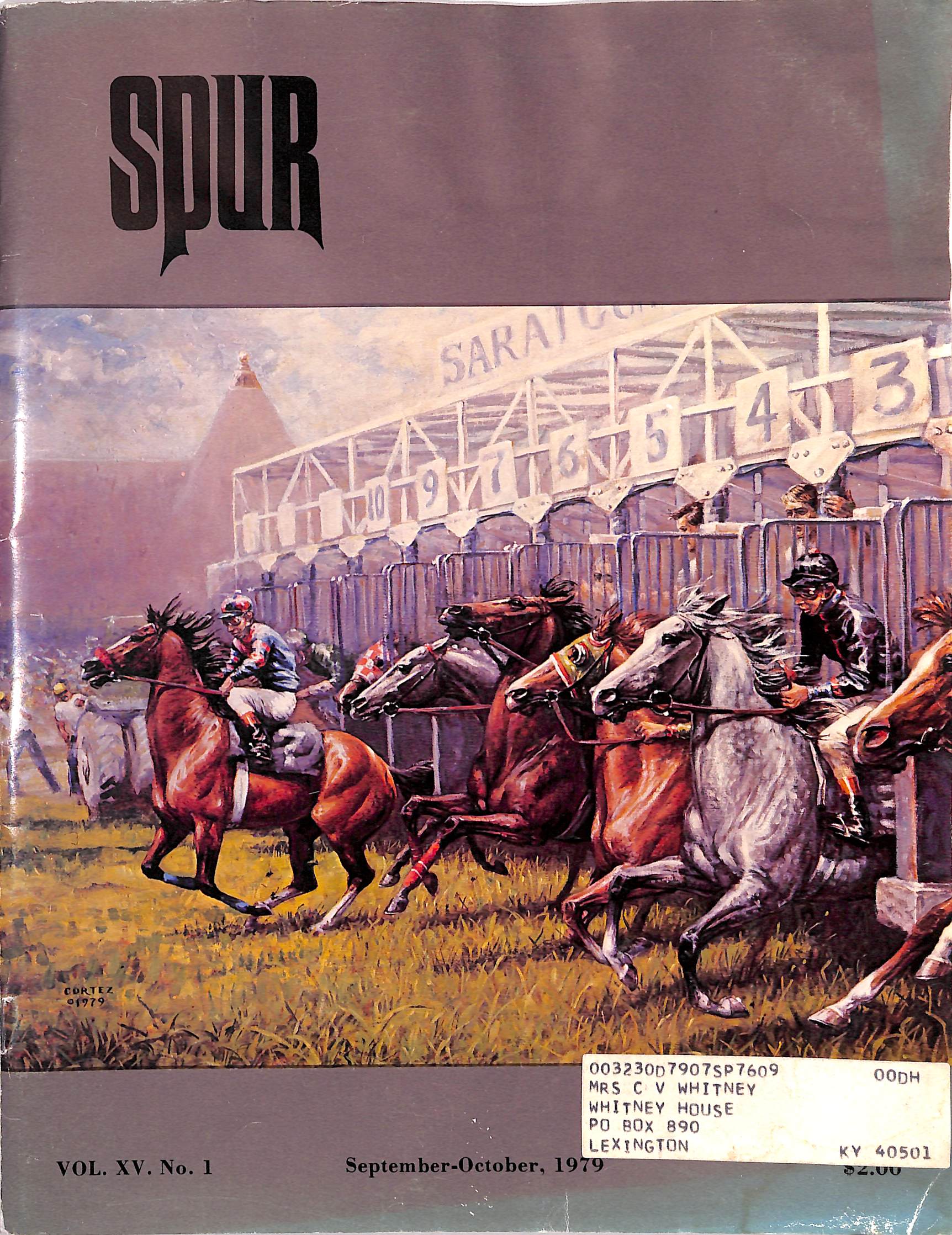 Spur Magazine September-October, 1979 w/ Mrs CV Whitney Lexington, KY Mailing Sticker