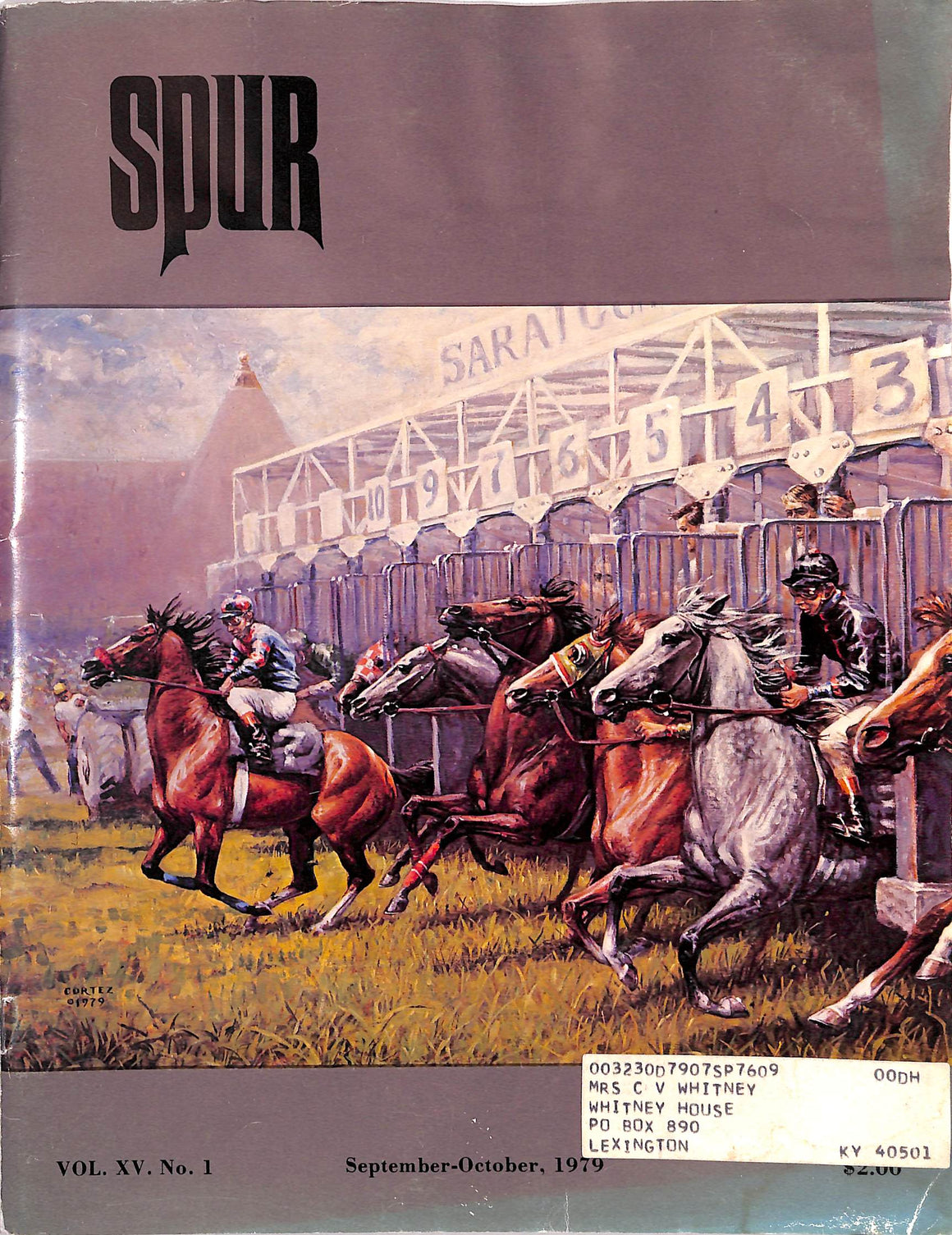 Spur Magazine September-October, 1979 w/ Mrs CV Whitney Lexington, KY Mailing Sticker