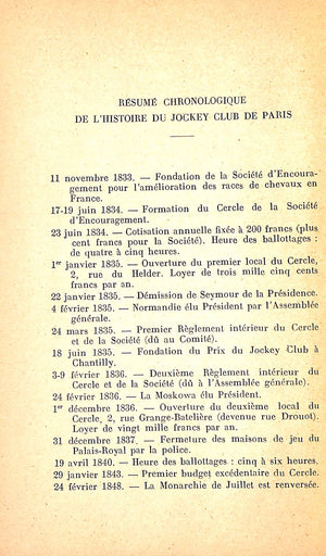 「パリ・ジョッキークラブの歴史」　フランス語 Histoire Du Jockey Club De Paris
