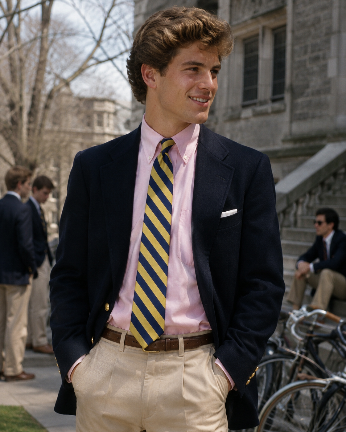 J. Press Yellow/ Blue Repp Stripe English Silk Club Tie