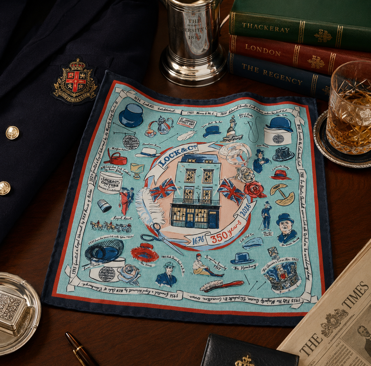 "Lock & Co. 350 Limited Edition Silk Pocket Square" (New w/ Giftbox)