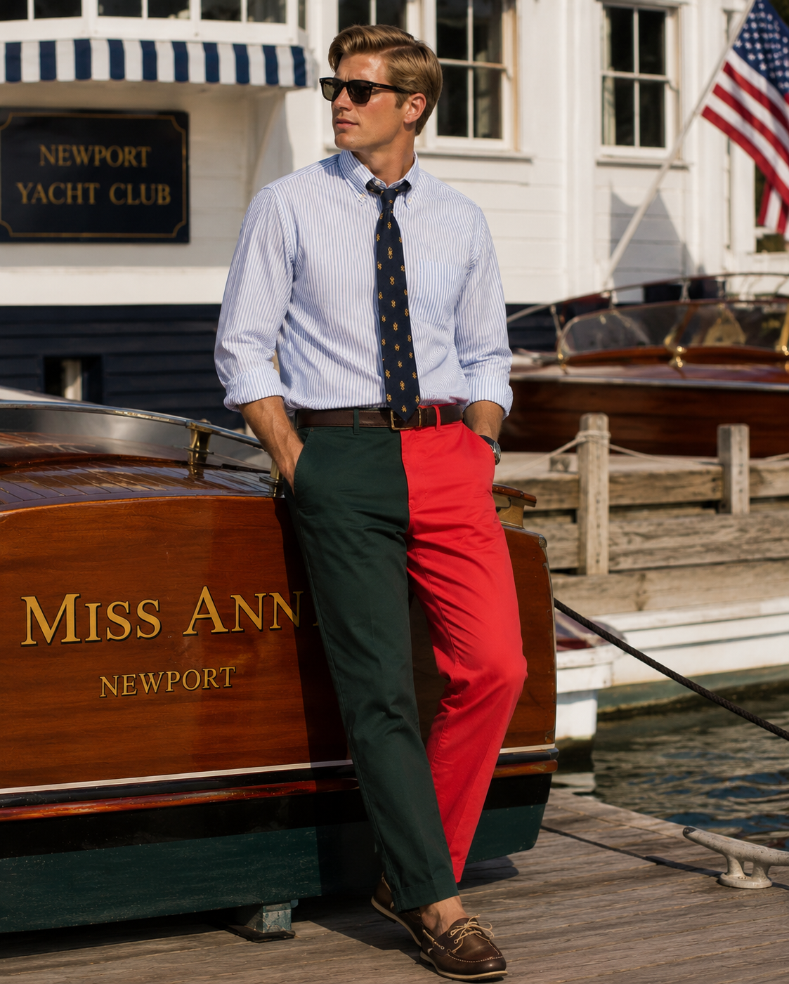 "Chipp Poplin Red/ Green Holiday Panel Trousers" Sz: 30