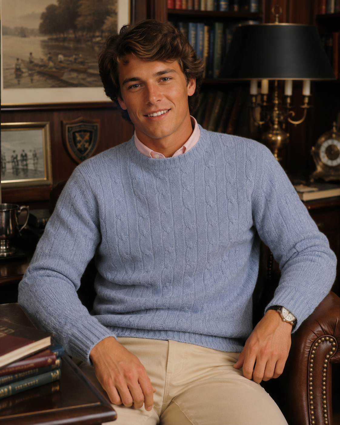 "Drake's Sky Blue Brushed Cable Knit Shetland Crew Neck Jumper/ Sweater" Sz L (NWOT)