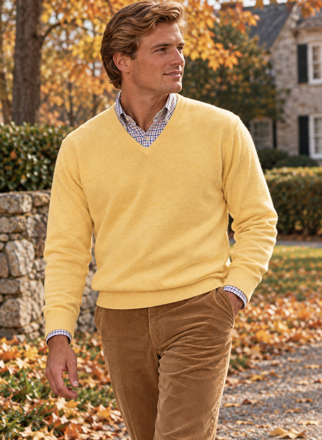 "J. Press Yellow Cotton-Cashmere V-Neck Sweater" Sz 48 (LNWOT)
