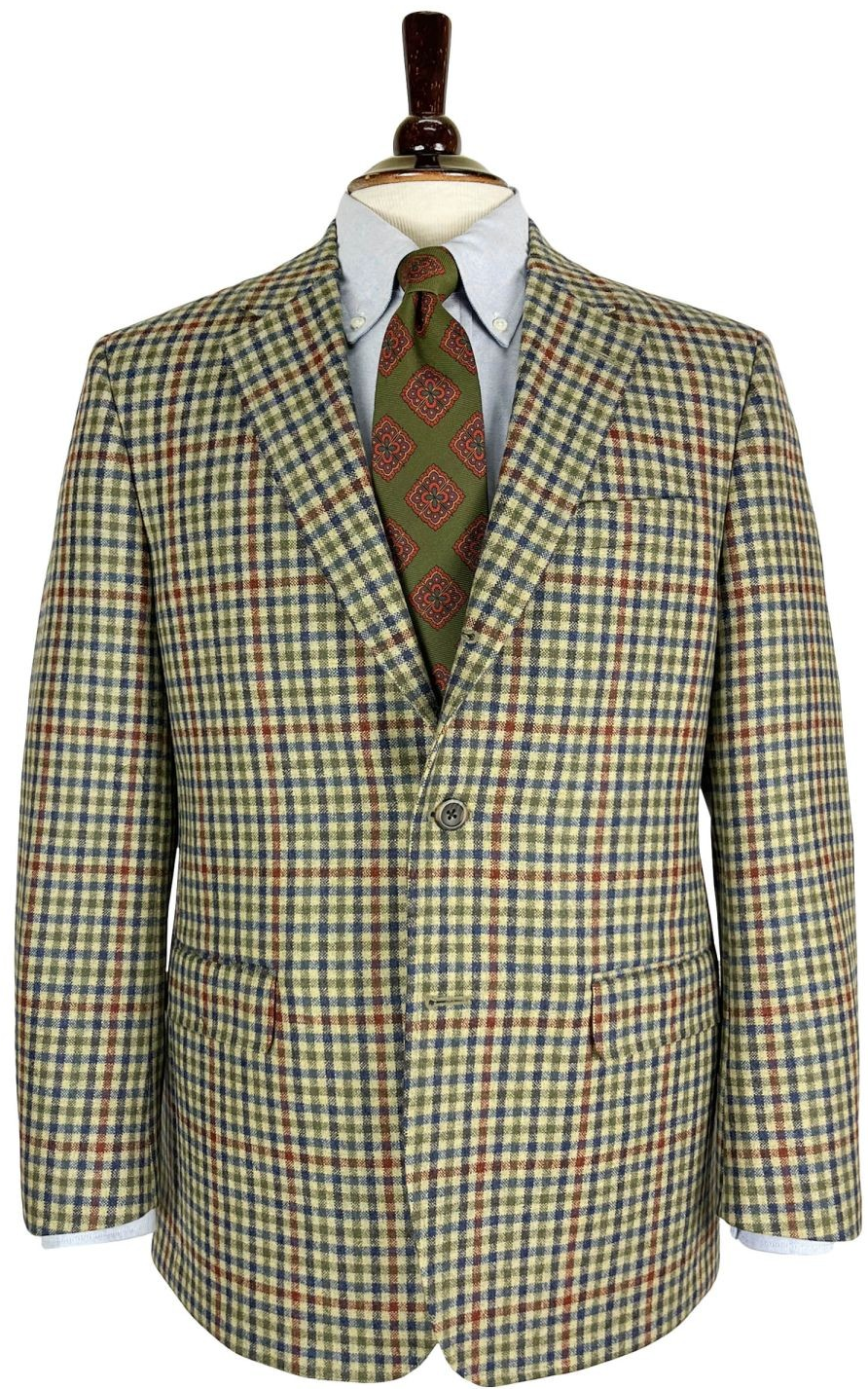 O'Connell's Lovat Mill Worsted Lambswool Sport Coat - District Check Navy, Olive & Rust Sz 43R (NWT)