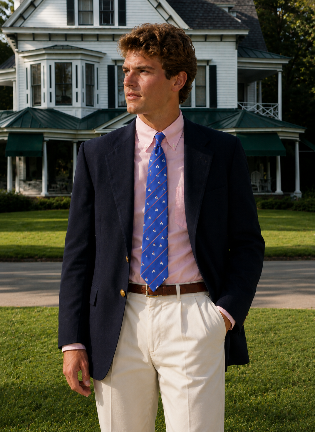 Saratoga Reading Rooms 2019 x Stanley D. Petter, Jr White w/ Red Sash Jockey Silks Club Tie