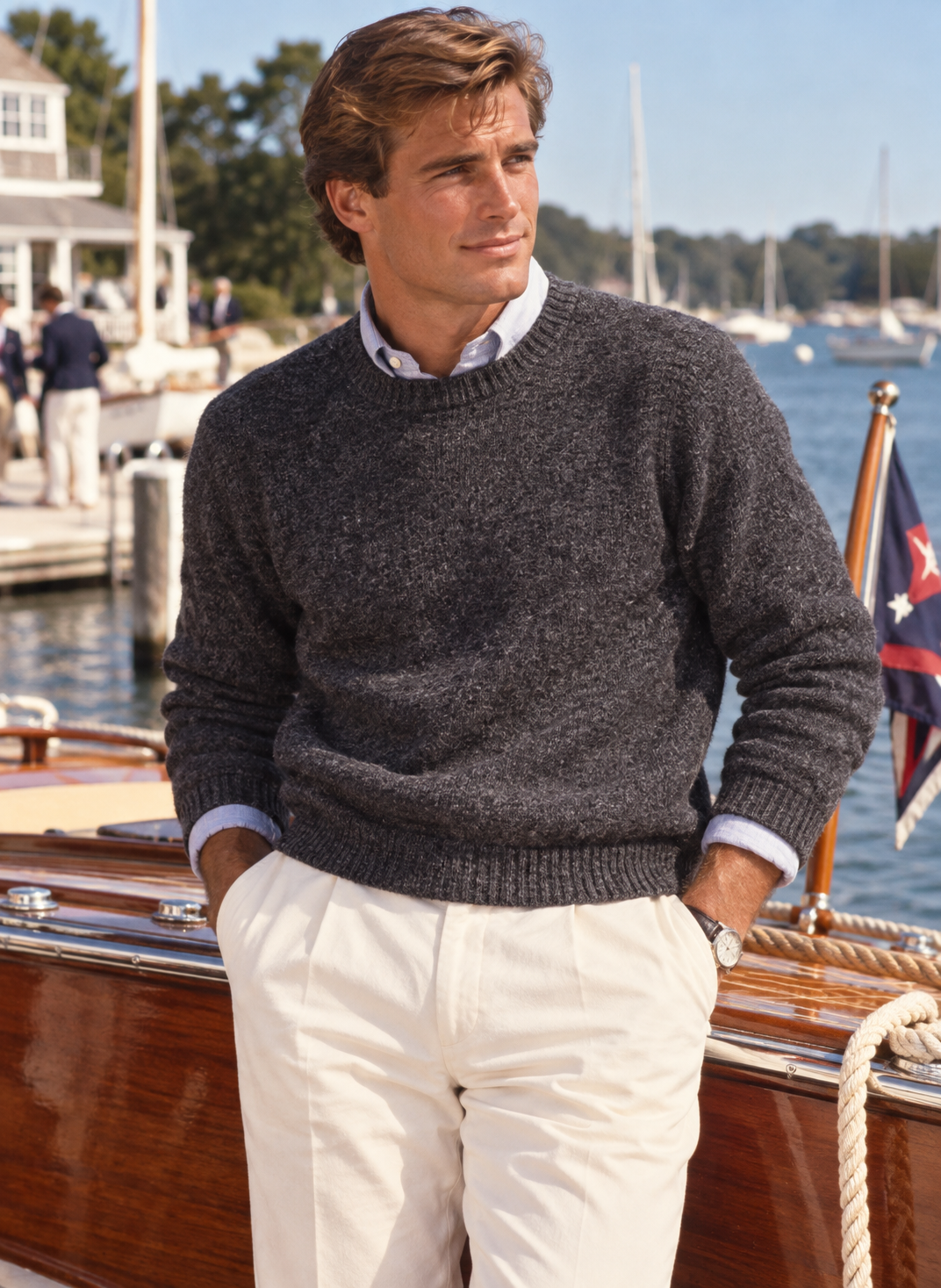 Brooks Brothers Charcoal Grey Shetland Wool Crew Neck Knitted In Scotland Sz 44 (NWT)