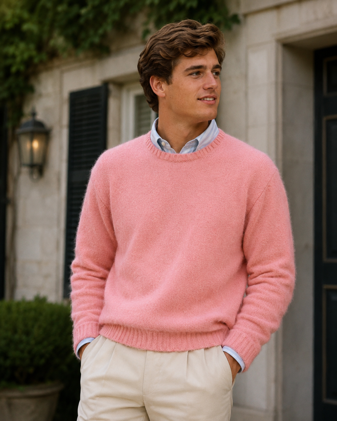 "J. Press Made-in-Scotland Pink Shaggy Dog Sweater - Classic Fit" Sz XL (NWT)