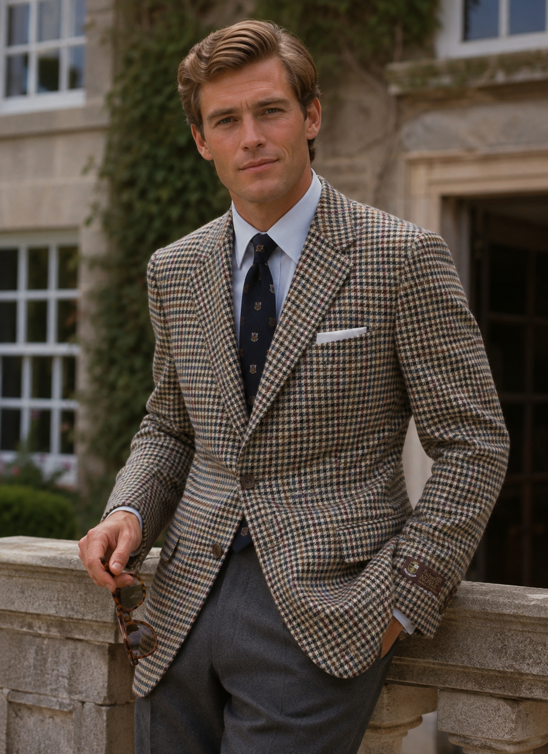 O'Connell's Unconstructed Wool & Cashmere Sport Coat - Gun Check - Olive, Brown, Navy, Rust & Red Sz 42L (NWT)