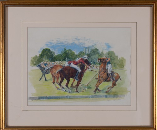 British Polo Match #5 Watercolour by Helen Anderson (British, 20th Century)