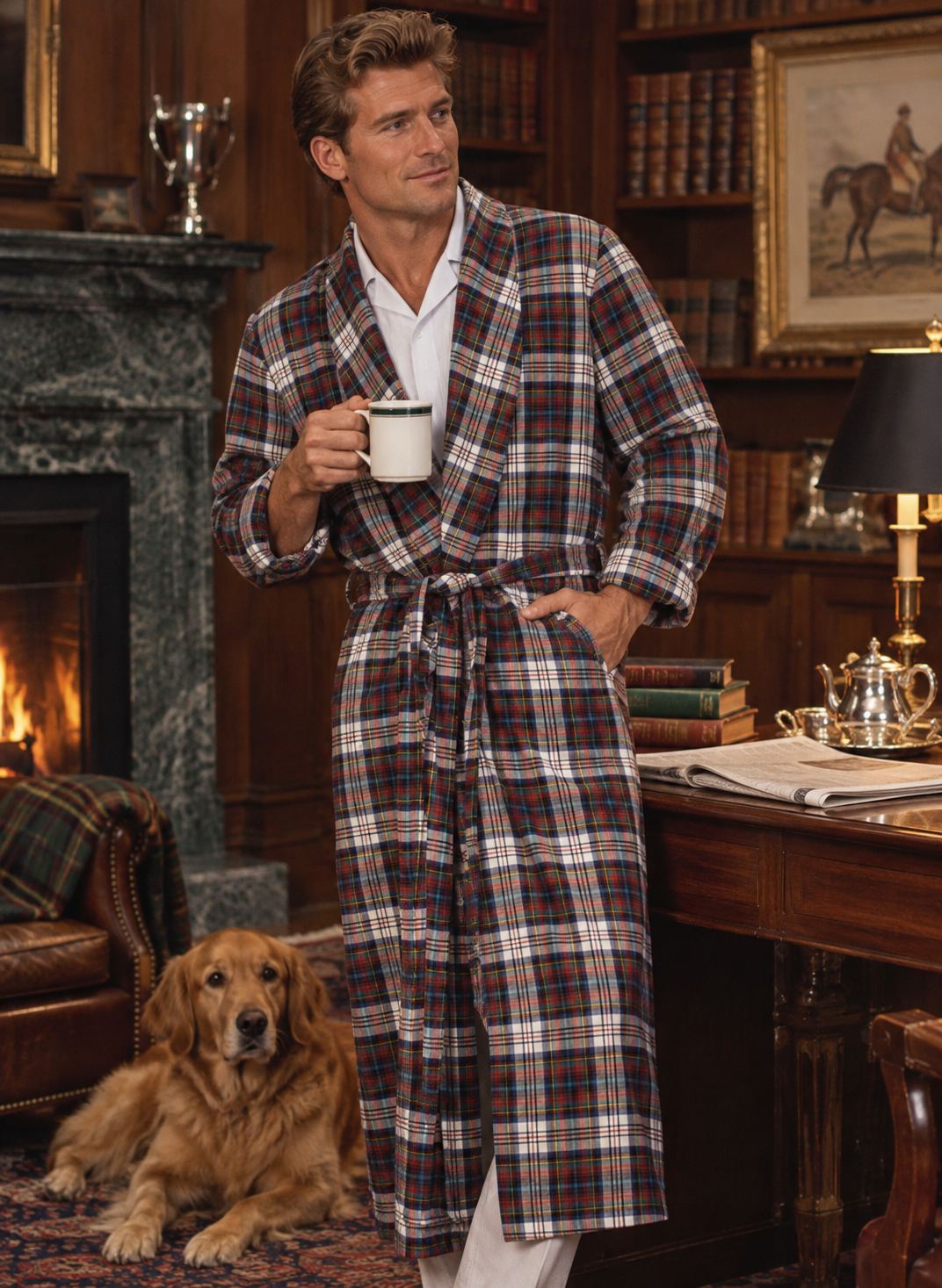 Brooks Brothers Cotton/ Wool c1980s Dress Stewart Tartan Flannel Robe Sz L