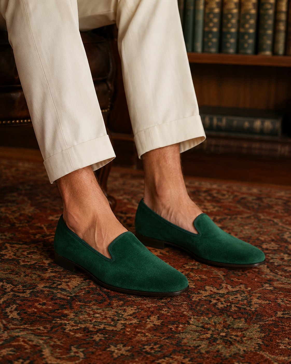 "Tricker's Of Jermyn Street London Churchill Velvet Slippers- Green" Sz 8 1/2 UK/ 9 1/2 US