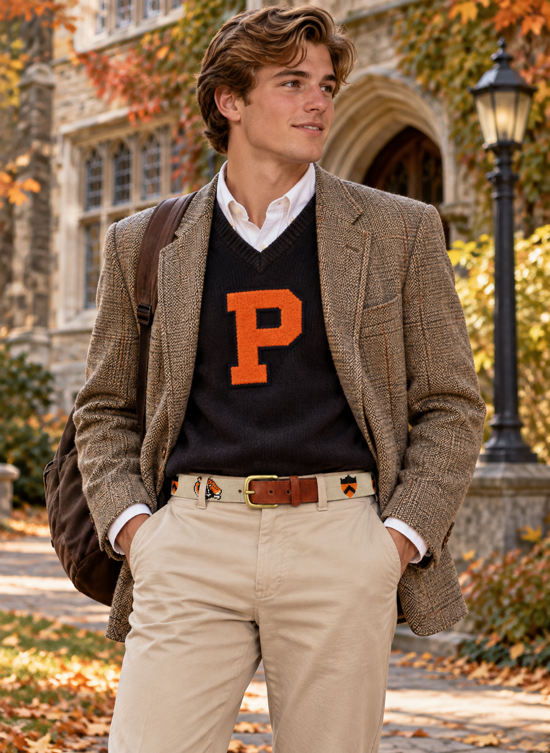 S&B x Princeton University Logos (Light Khaki) Needlepoint Belt Sz 38 (NWOT)