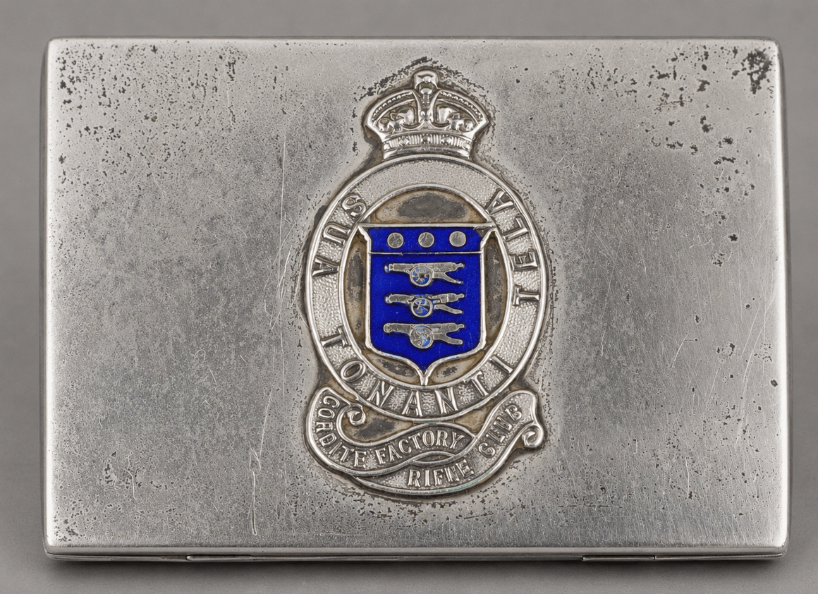 Cordite Factory Rifle Club Enamel Crest Sterling Matchbook Holder