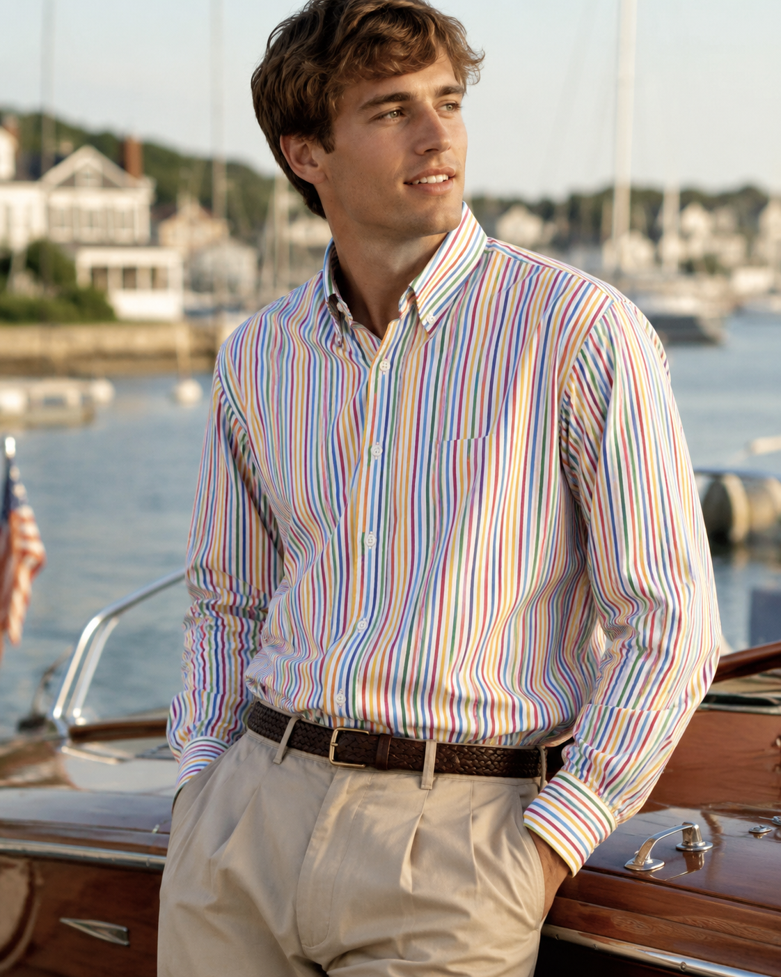 "J. Press Multi Stripe Broadcloth L/S B/D Sport Shirt" Sz L