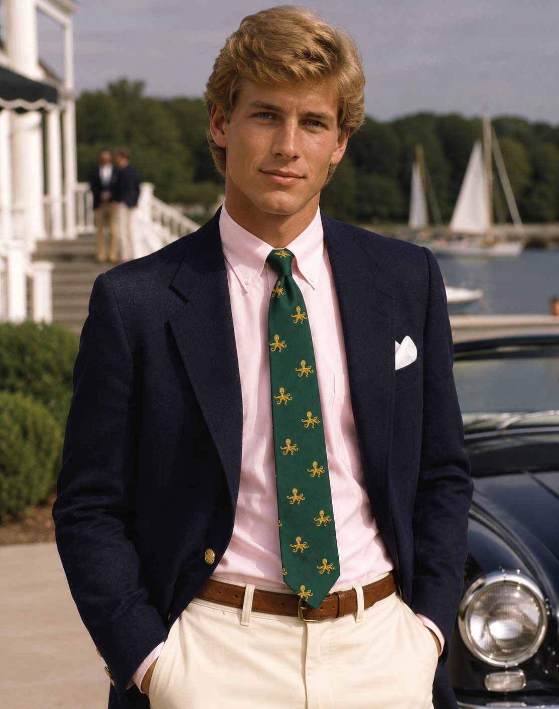 The Andover Shop British Racing Green w/ Yellow Octopus Print Club Tie