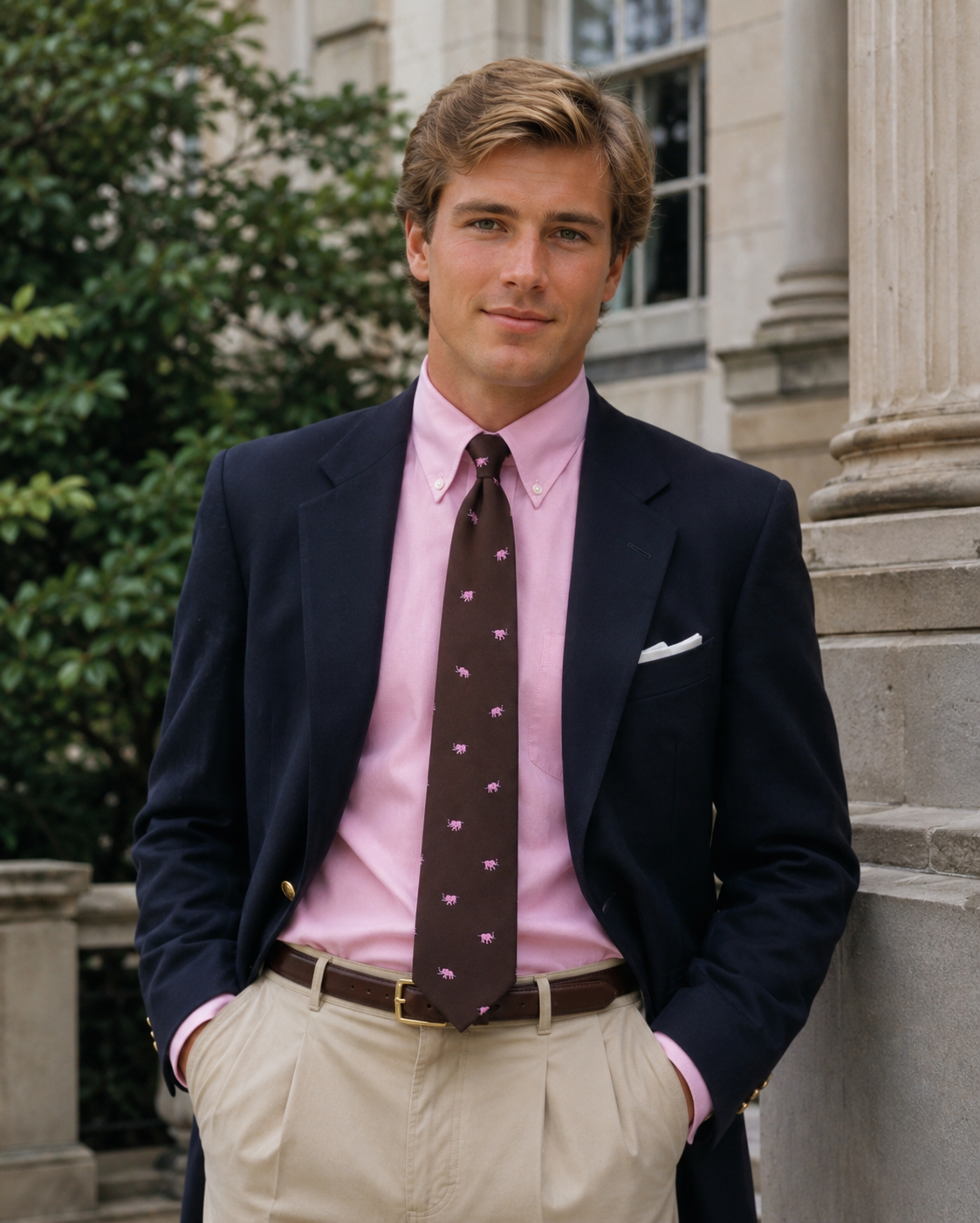 Trimingham's Bermuda Brown w/ Pink Elephant Peek-a-Boo Club Tie