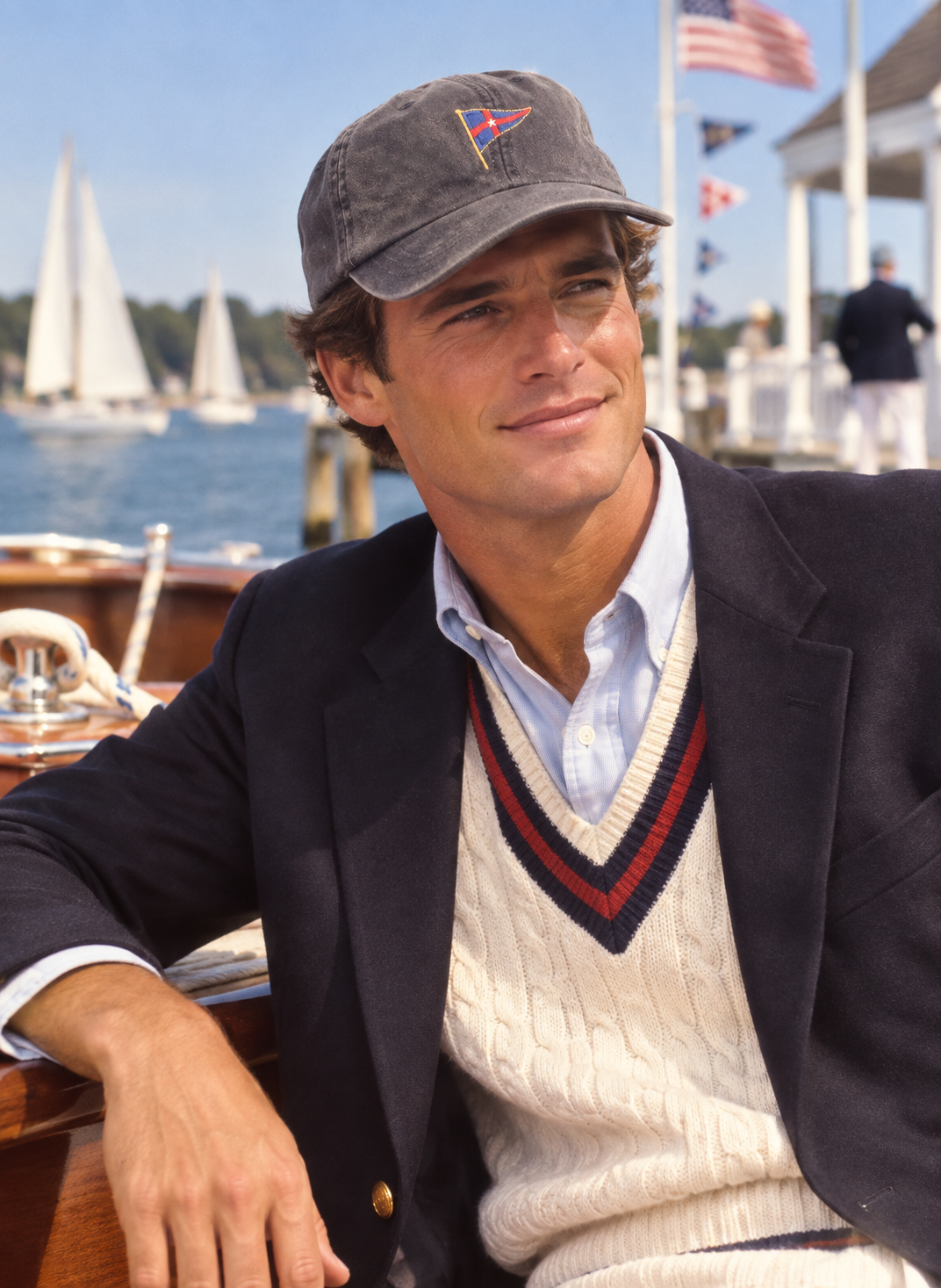 New York Yacht Club Newport RI Weathered Navy Blue Cap w/ Embroidered NYYC Burgee Flag