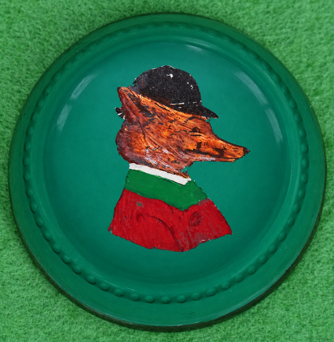 Hand Painted Mr. Snooty Fox Glass Dome Hunter Green Paperweight