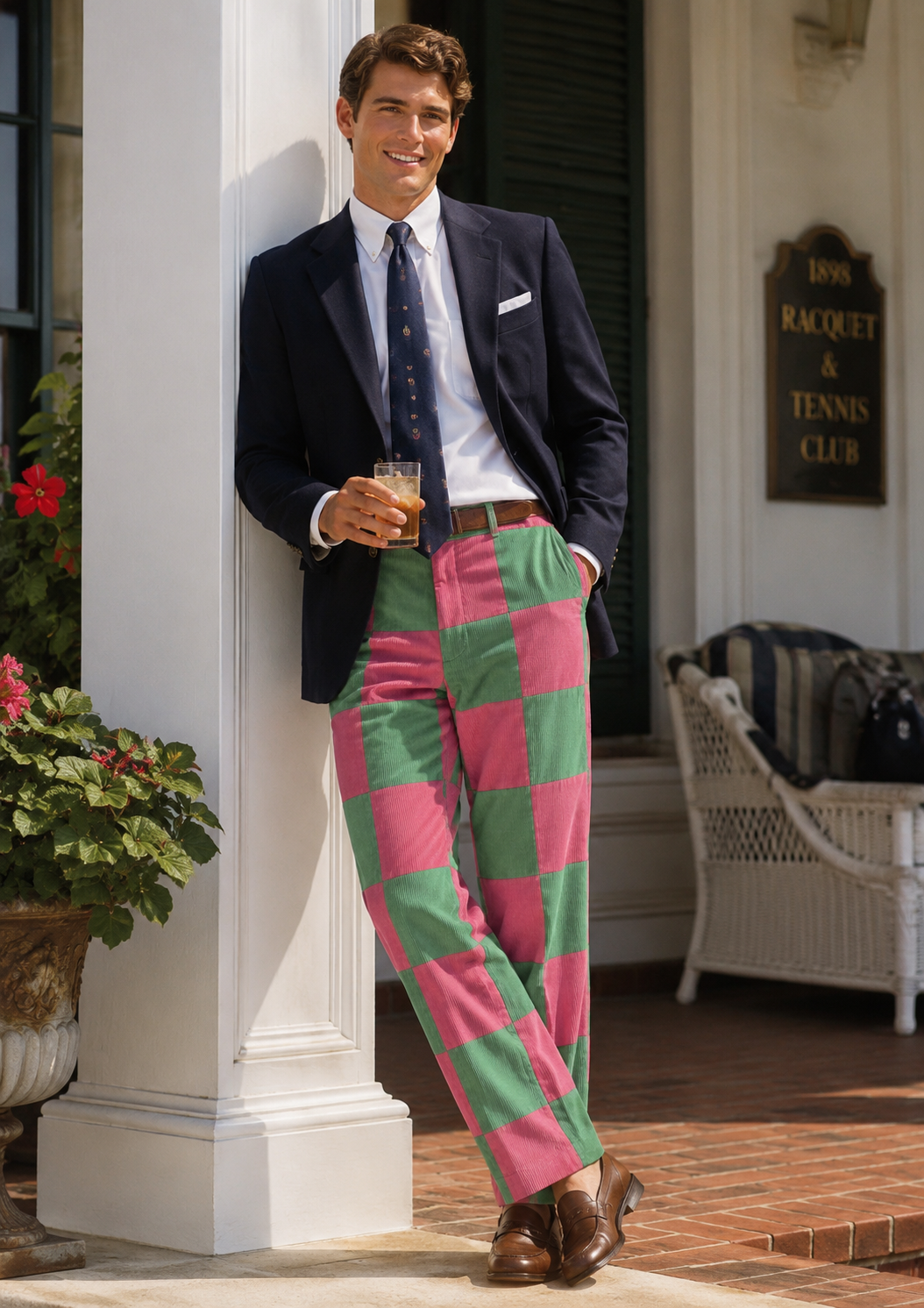 "J. Press Pink & Green Patchwork Corduroy Pant" Sz 38 (NWOT)
