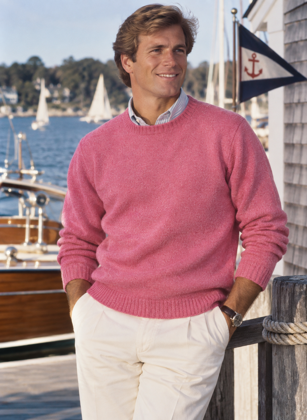 "Harley Of Scotland Blush Shaggy Dog Shetland Wool Crewneck Sweater" Sz L (NWT)