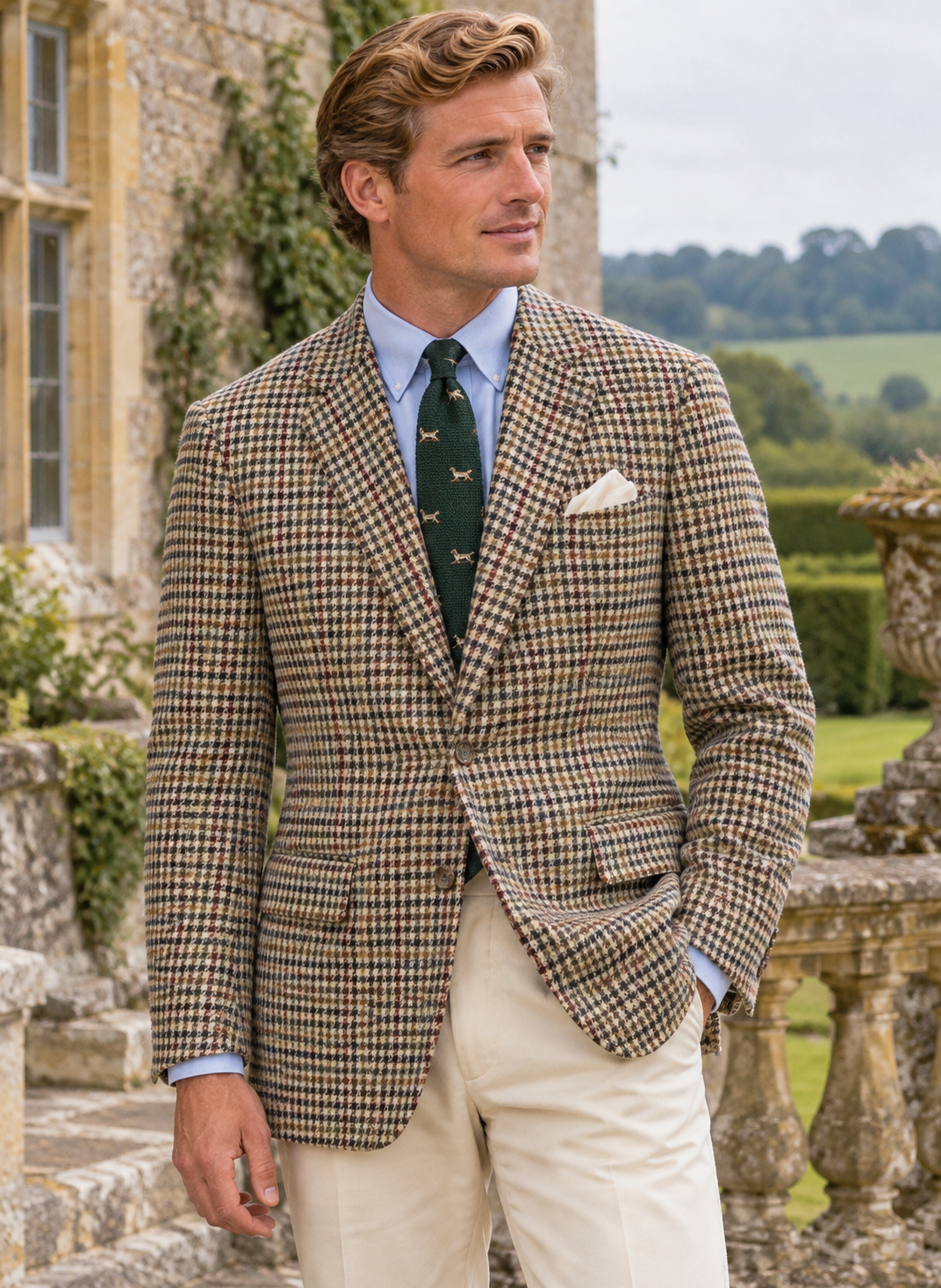 "O'Connell's x Robert Noble Scotland Grey Houndstooth Tweed Sport Coat" Sz 44T
