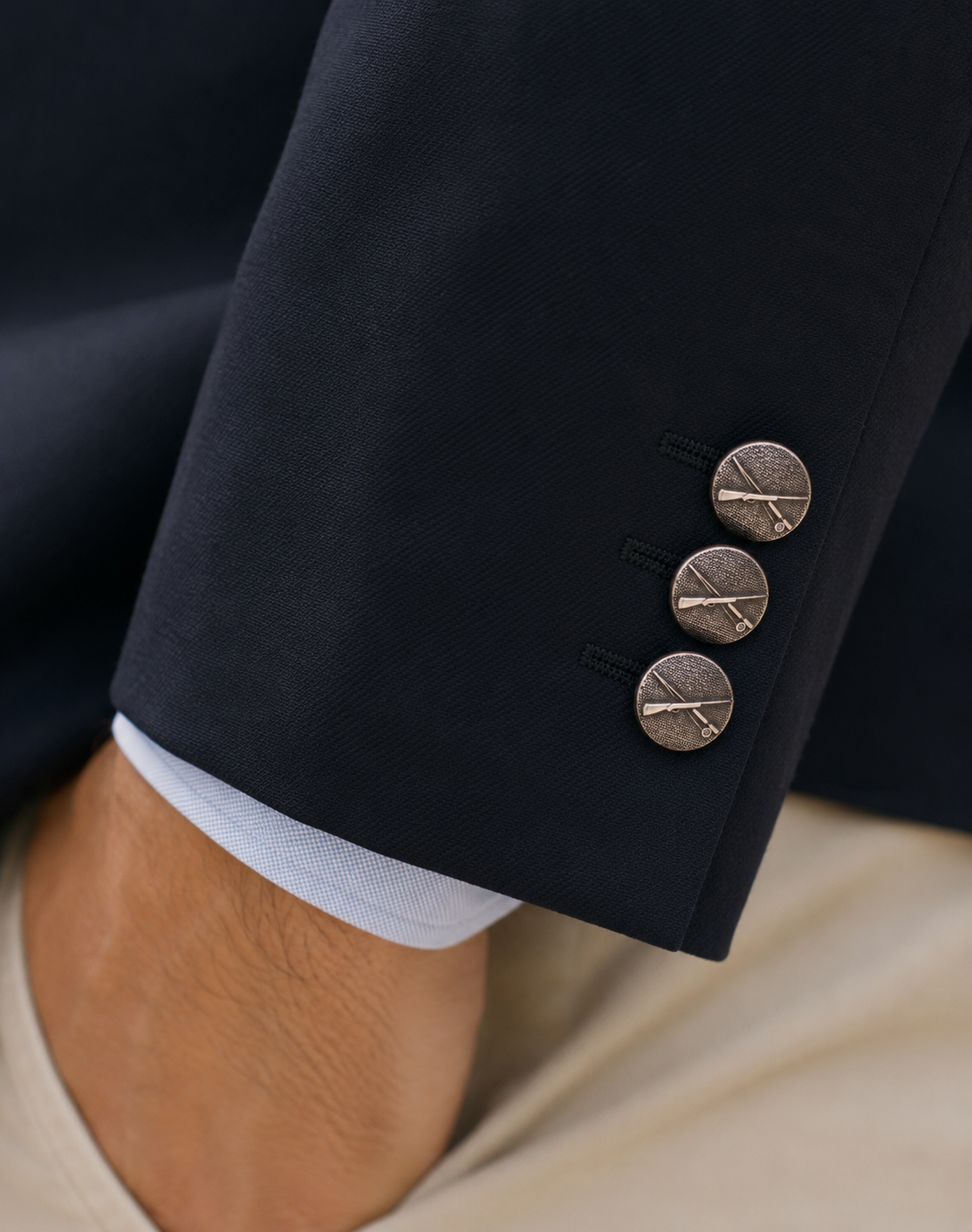 Set x 5 London Badge X'd Rifle/ "Fly Rod Pewter Blazer Buttons"