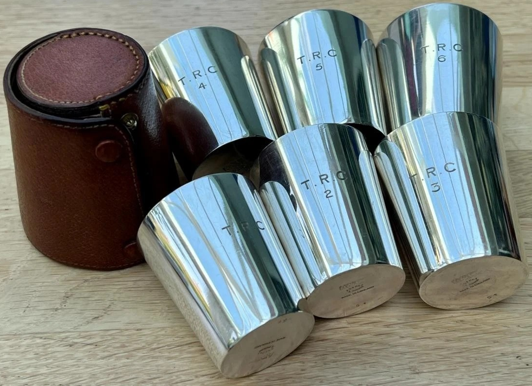 Asprey of London Set x 6 Silver Plated Stacking Travel Shot Cups