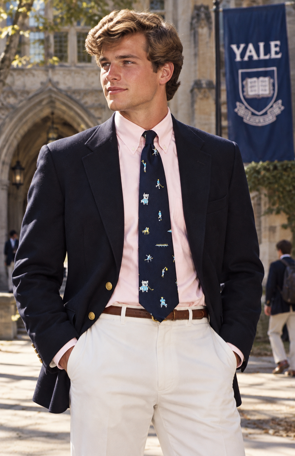 J. Press Navy Irish Silk w/ Yale Sports Theme Club Tie (NWT)