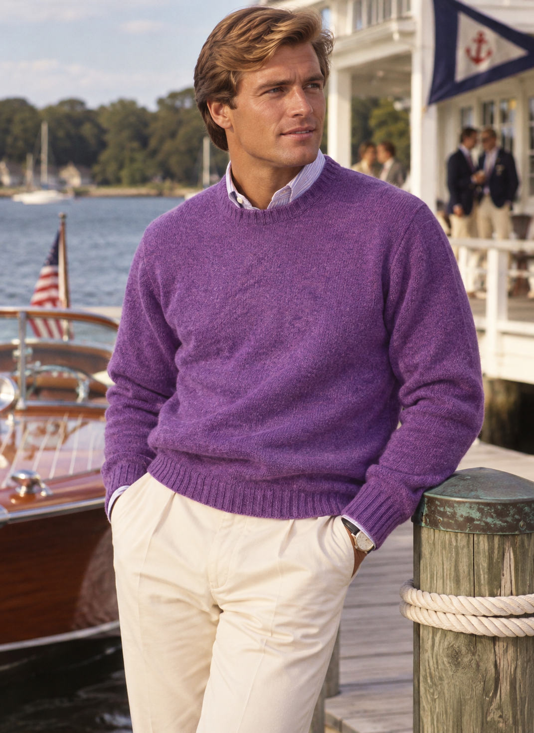 "Harley Of Scotland Heather Purple Shaggy Dog Shetland Crewneck Sweater" Sz XL (NWT)