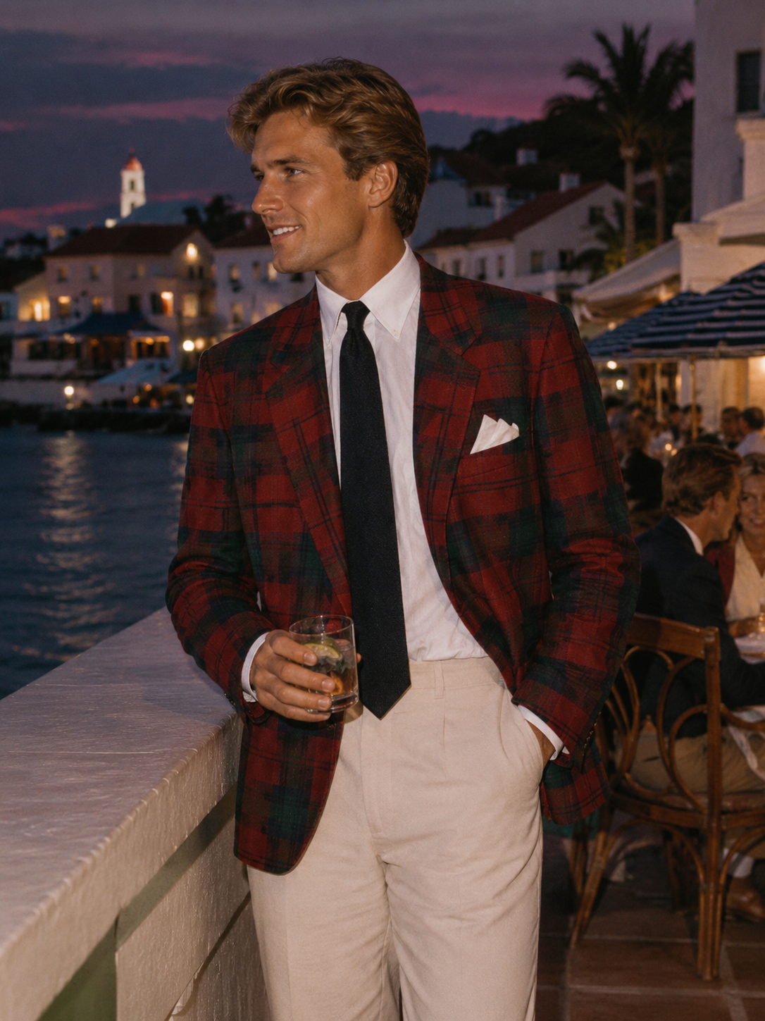 "Trimingham's Bermuda Made In England Burgundy/ Hunter Green Tartan Plaid Sport Coat" Sz 44 Reg