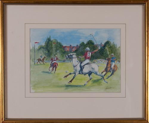 British Polo Match #3 Watercolour by Helen Anderson (British, 20th Century)