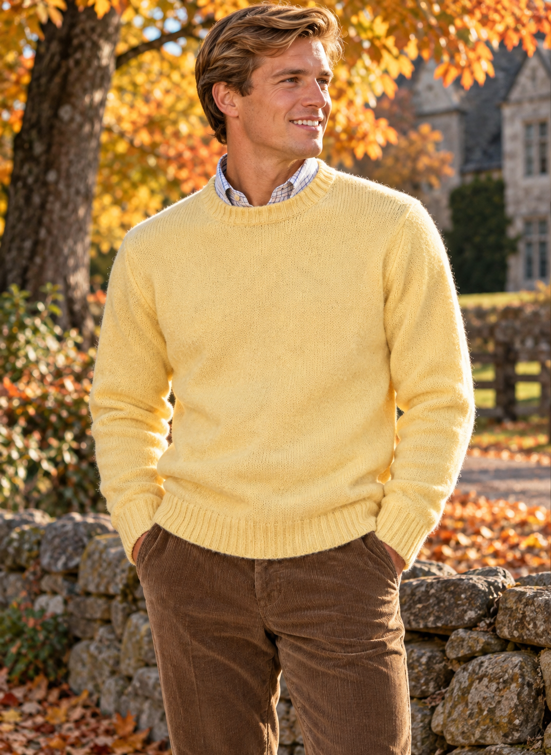 Drumohr Scotland Yellow Shetland Wool Crewneck Sweater Sz 44 (Deadstock/ NWT)