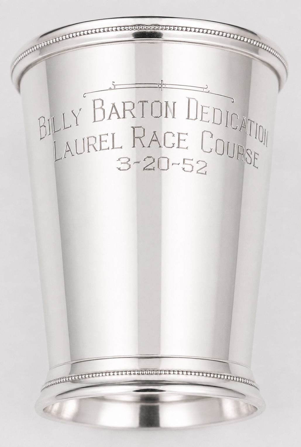 "Billy Barton Dedication Laurel Race Course 3-20-52 Silverplate Trophy Cup"