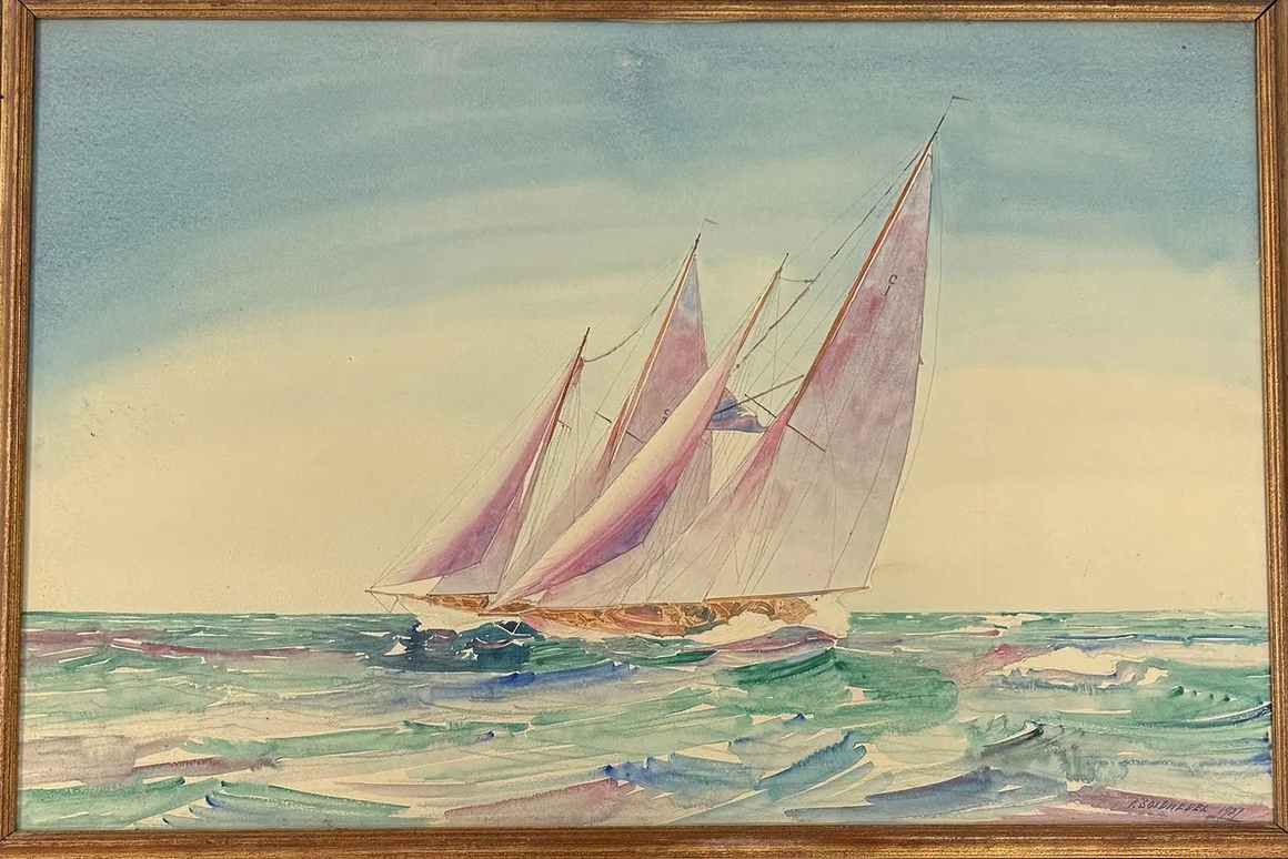 Yacht Racing 1927 Watercolor by Frederic Soldwedel (1886-1958)