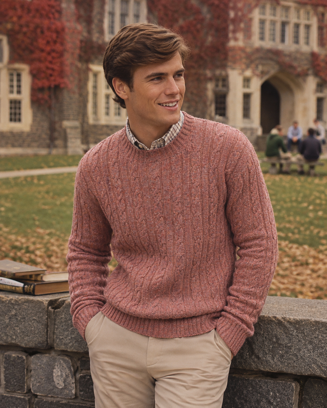 "Murray's Toggery Shop Nantucket x Shetland Woolen Co Heather Breton Red Cable Crewneck Sweater" Sz 44 (SOLD)