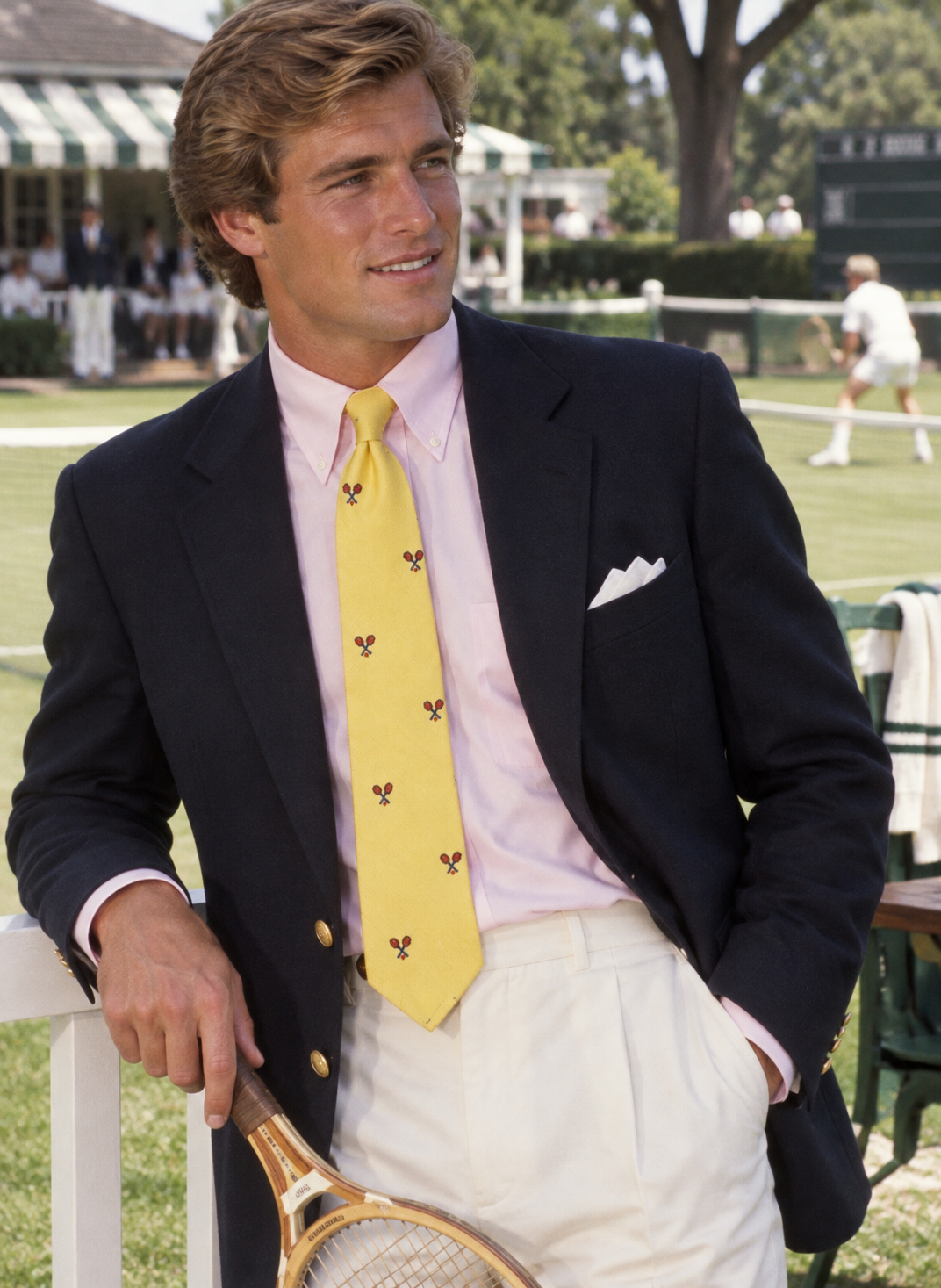 Chipp Yellow Irish Linen X'd Navy/ Red Tennis Racquet Club Tie